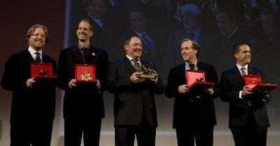 Los 5 directores de Pixar premiados: Andrew Stanton, Pete Docter, John Lasseter, Brad Bird y  Lee Unkrich